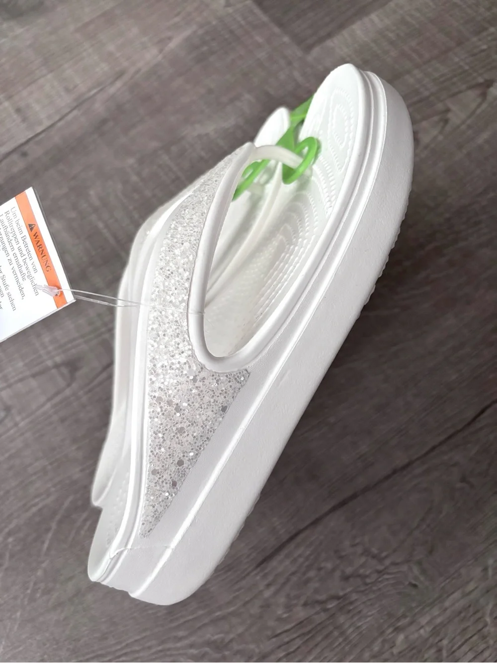Crocs White Glitter Platform Flip Flop Sandals NWT